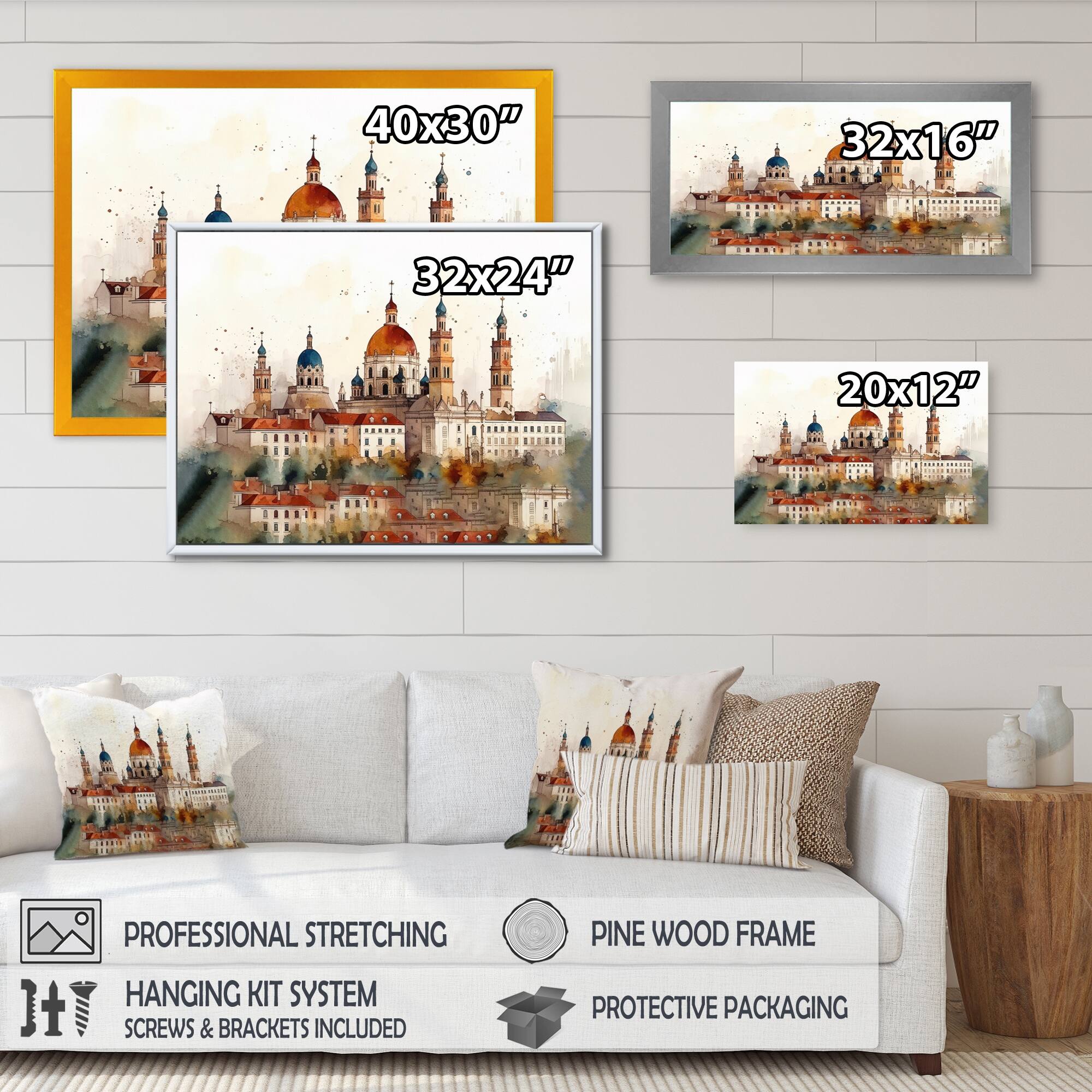 Designart "Brown And White Munich In Golden Splendor" City Art Deco